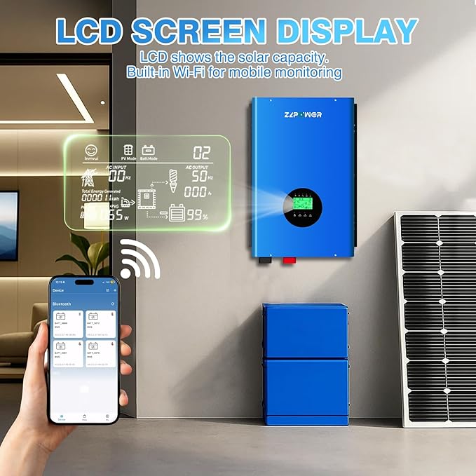 CAMINI 12000W 48V Hybrid Solar Inverter, 36000W Peak, 120/240V Split Phase Pure Sine Wave, UL1741 Certified, Built-in 2 MPPT Solar Charger, Low Frequency Off-Grid Inverter for Home & Business