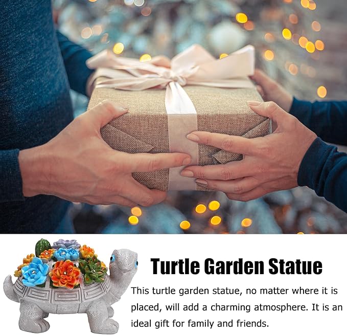 Solar Garden Turtle Statues 7 LED Lights Outdoor Decor Turtle with Succulent Resin Sculpture Patio Porch Balcony Yard Lawn Art Decor Birthday Father's Day Gifts for Women Grandma Housewarming Gifts