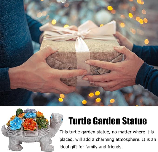 Solar Garden Turtle Statues 7 LED Lights Outdoor Decor Turtle with Succulent Resin Sculpture Patio Porch Balcony Yard Lawn Art Decor Birthday Father's Day Gifts for Women Grandma Housewarming Gifts
