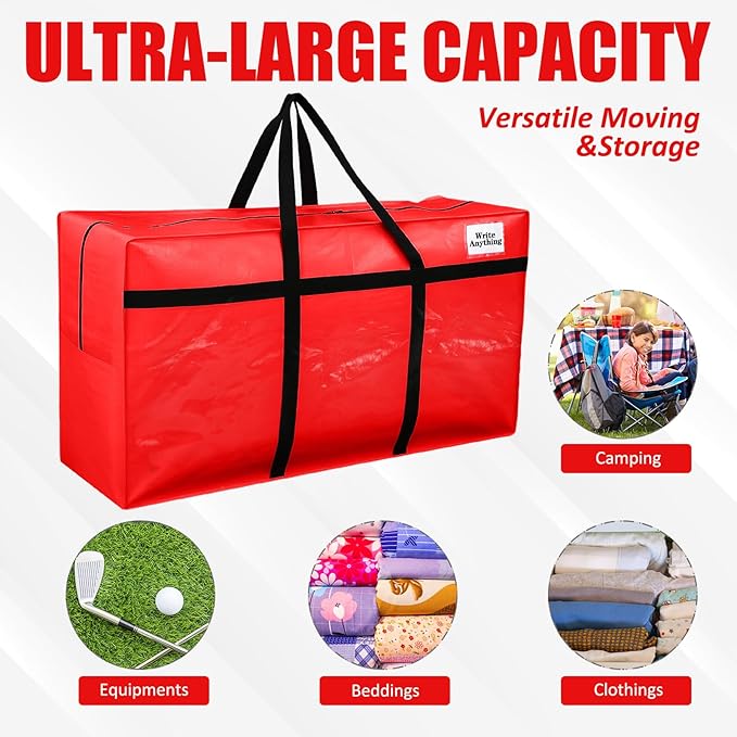 Windyun 4 Pack 57 Gallon Extra Large Storage Bags XXL Moving Bags with Zipper Handles Heavy Duty Jumbo Big Tote Box for Christmas Tree Storage 4, 5, 7.5, 9, 10, 12 ft Skeleton College Dorm(Red)