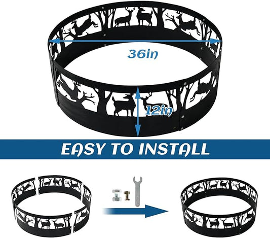 36 Inch Fire Pit Ring for Outside Wood Burning - Heavy Duty Steel Fire Ring Insert Large Round Smokeless Firepit Liner for Camping Backyard/Patio Garden (36x12 Inch)