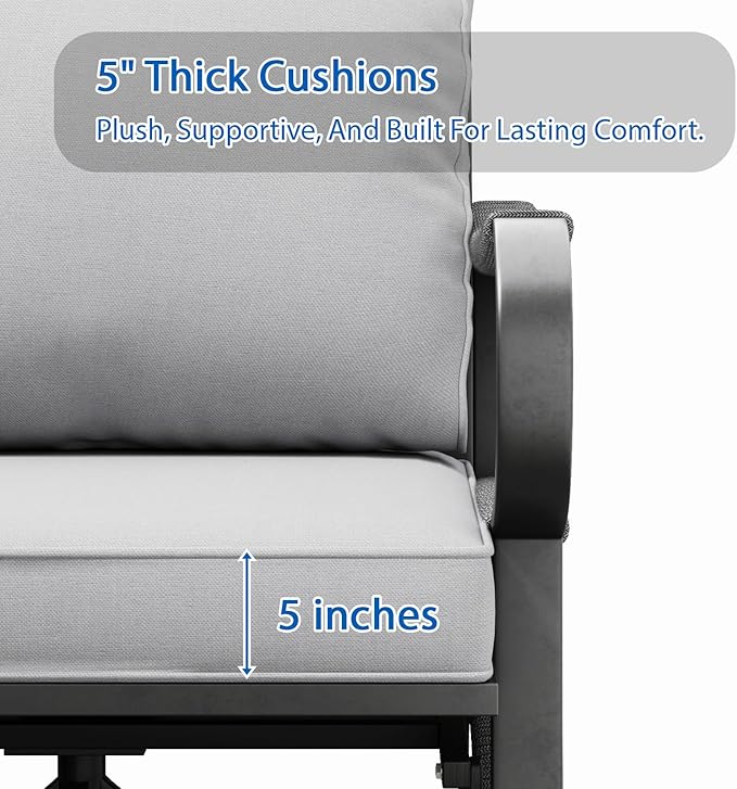 9 Piece Patio Furniture Set, 4 Single Swivel Chairs, Rope Braided Exposed with Thick Cushions, Outdoor All Weather Patio Conversation Sectional Sofa Set for Garden, Porch, Lawn, Grey