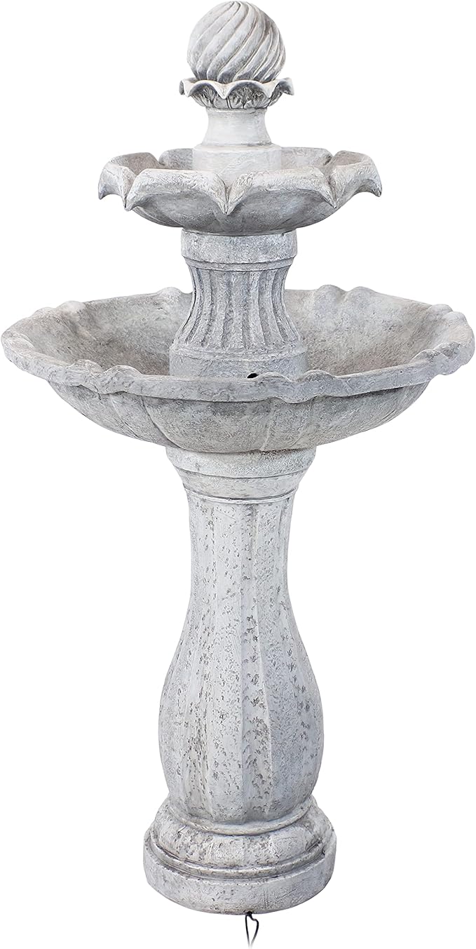 Sunnydaze 45-Inch 2-Tier Arcade Outdoor Solar Water Fountain - Outdoor Water Feature with LED Light for Garden, Patio, Yard or Balcony - White