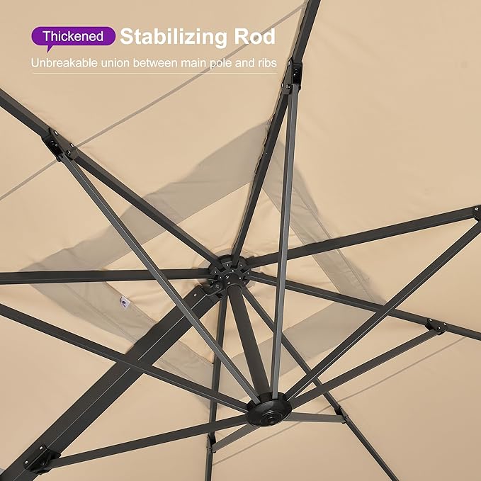 PURPLE LEAF 12 FT Square Patio Umbrella Large Outdoor Aluminum Offset Umbrella with 360-degree Rotation Cantilever Umbrella for Garden Deck Backyard Pool, Beige
