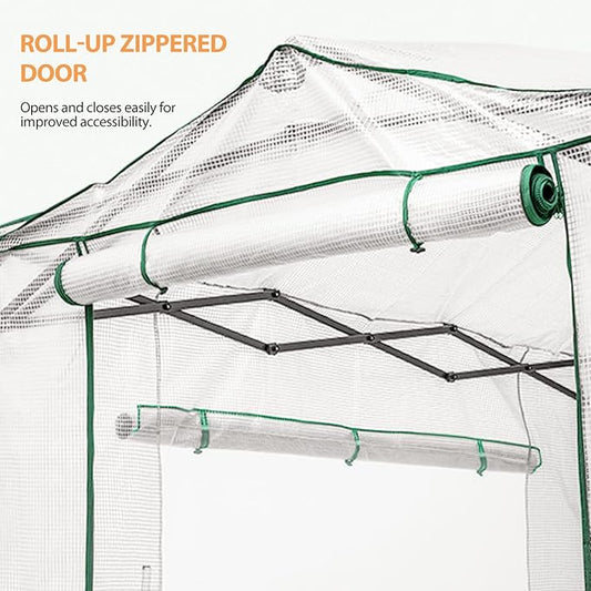 EAGLE PEAK Replacement Cover for 8x6 Portable Walk-in Pop up Greenhouse, Front and Rear Roll-Up Zipper Entry Doors and 2 Large Roll-Up Side Windows (Frame Not Included), White