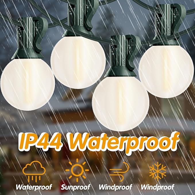 Pallerina G40 25FT LED Outdoor Christmas String Lights,Frosted Globe Lights with 27 (2 Spare) Plastic Shatterproof Round Bulbs