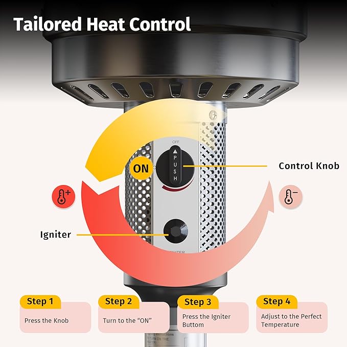 EAST OAK 48,000 BTU Patio Heater for Outdoor Use with Round Table Design, Double-Layer Stainless Steel Burner, Wheels, Triple Protection System, Outdoor Heater for Home and Residential, Grey