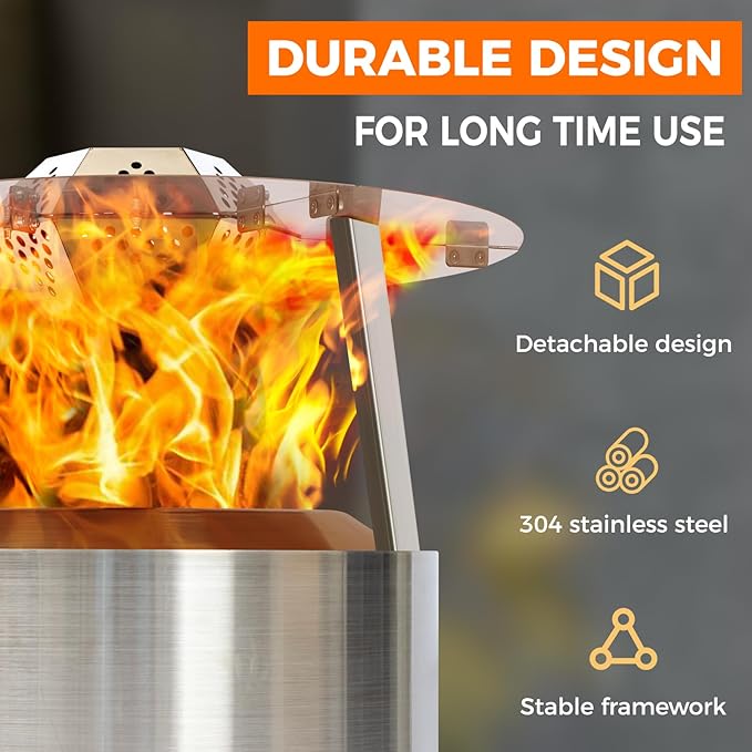 Fire Pit Heat Deflector for Solo Stove Bonfire 1.0/2.0 and Other 19.5" Fire Pit, with 3 Legs 304 Stainless Steel for Solo Stove Accessories, for Outdoor Firepit Captures and Redirects Warmth.