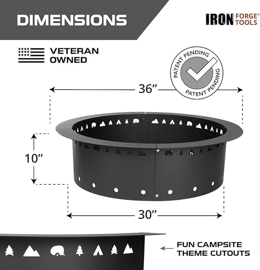 Iron Forge Tools Fire Pit Ring 36 Inch Outer/30 Inch Inner - Outdoor Heavy Duty Metal Round Smokeless Permanent Fire Ring Insert Liner (36x30x10)