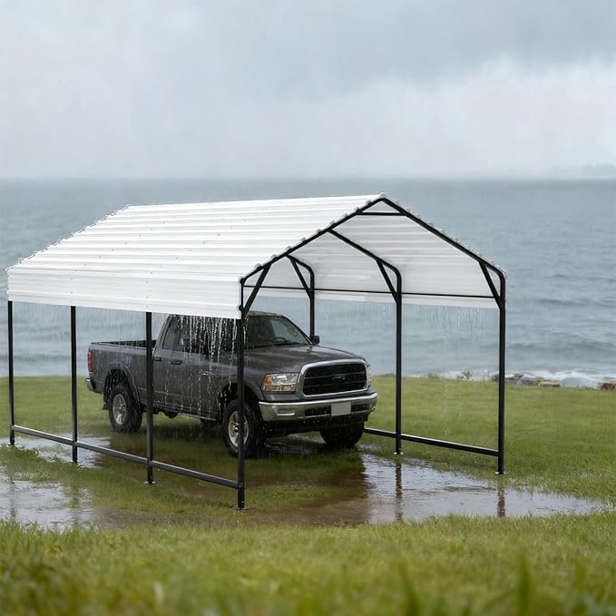 Metal Carport Heavy Duty 20x20ft Outdoor Galvanized Steel Car Port, Vehicle Canopy Garage Shade, Multi-Use Shelter for Car, Boat, Tractors & Outdoor Storage