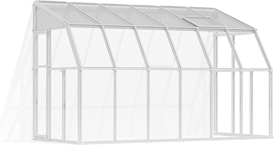 Palram Canopia Rion Sun Room 6 Ft. x 12 Ft. Solarium, Lean-to Greenhouse DIY Kit, Attach to House, Large Twin Wall Polycarbonate, 100% UV Protection for Porch, Patio Outdoors with Window Vent (White)