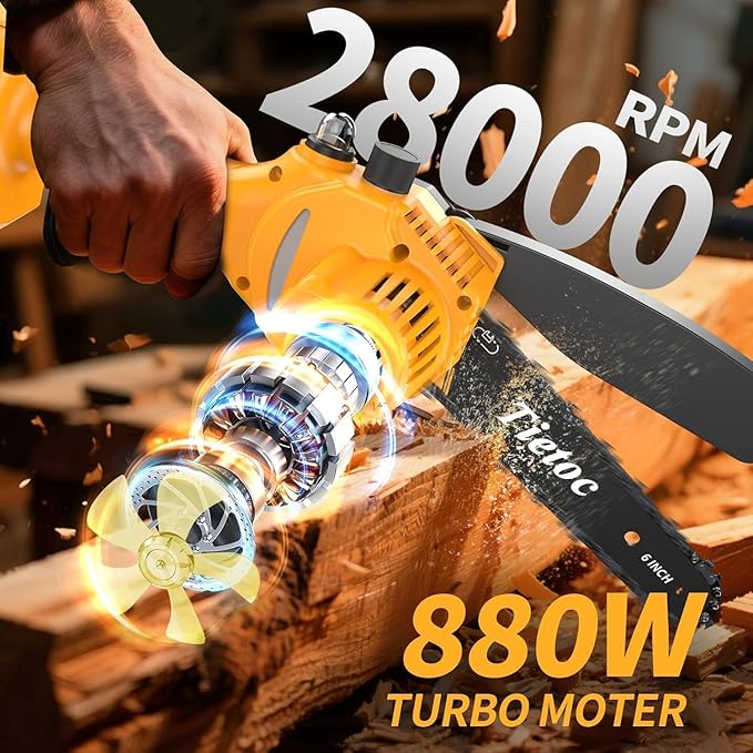 Mini Chainsaw Cordless,6-Inch Electric Chainsaw with 2 Battery 2 Chains,Battery Powered Handheld Chain Saw with Automatic Oiler, for Tree Trimming,Cutting Wood,Garden Tool,Gift for Men Father Husband