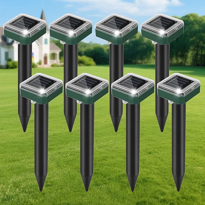8 Pack Mole Repellent Solar Powered, Upgrade 2025 Waterproof Ultrasonic Gopher Vole Repellent Outdoor, Rat, Squirrel, Skunk, Repellent for Lawn Garden & Yard