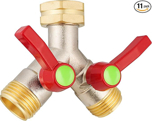 Hose Splitter 2 Way, High Flow Garden Hose Splitter, 3/4” Ght Inlet Brass Heavy Duty Hose Converter, Full Flow water 2 Way Faucet hose splitter, Long Handle Hose Valve Large Outlet.