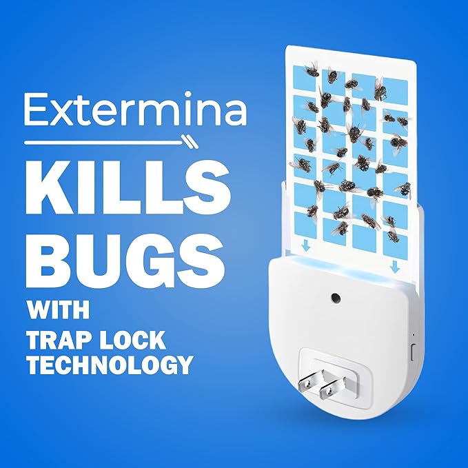 Flying Insect Trap with UV Light - 5 Refills Included - 24/7 Continuous Catch for House Flies, Fruit Flies & Gnats