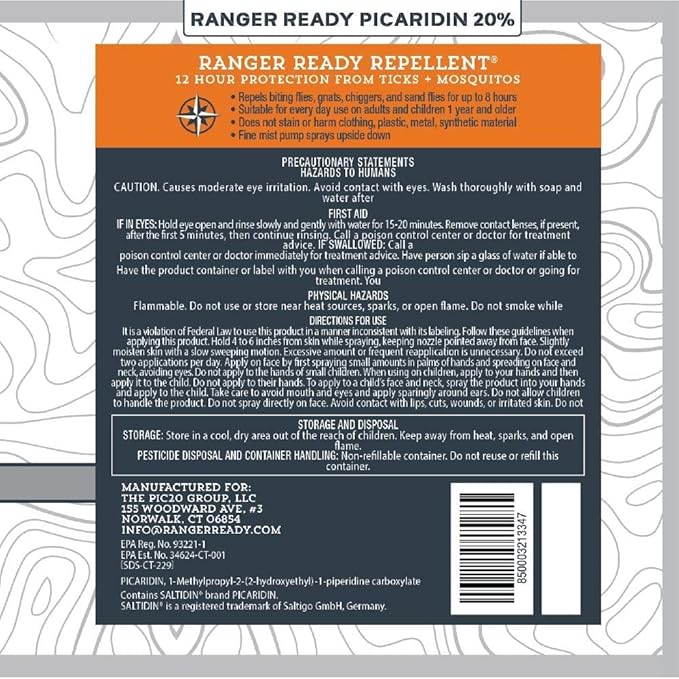 Ranger Ready Repellents P2Pak Permethrin + Picaridin Tick & Insect Repellent, Scent Zero, 8 Fl Oz. (Pack of 2)