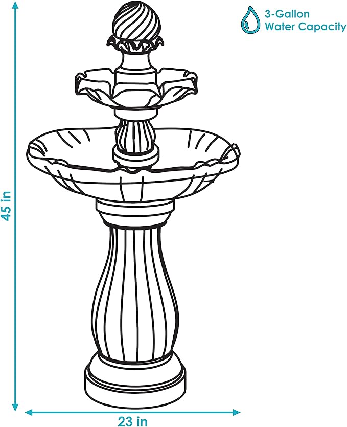 Sunnydaze 45-Inch 2-Tier Arcade Outdoor Solar Water Fountain - Outdoor Water Feature with LED Light for Garden, Patio, Yard or Balcony - White