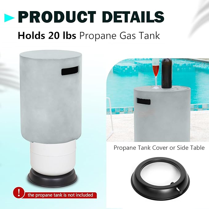 36" Round Propane Fire Pit Table,50,000 BTU Outdoor Concrete Gas Firepit with Tank Cover,Lid,Lava Rocks & Rain Cover for Patio,Deck,and Backyard
