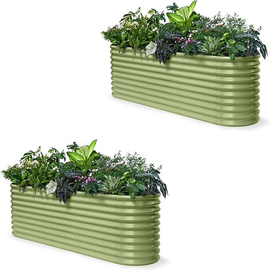 2-Pack 30" Extra Tall Galvanized Raised Garden Bed, 8x2x2.5 ft Metal Planters for Outdoor Plants, Heavy Duty Flower Bed for Vegetable, Garden Bed Outdoor Large Planter Box - Moss Green