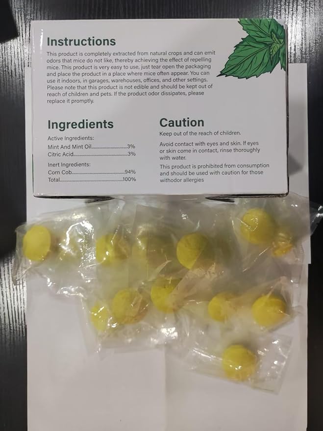 Mouse Rodent Repellent, 24 Pack Peppermint Oil for Mice Mouse Rats Squirrel Spider Pests Control Indoor & Outdoor Use, Natural Deterrent Replace Trap Poisoning Family & Pet Safe Yellow