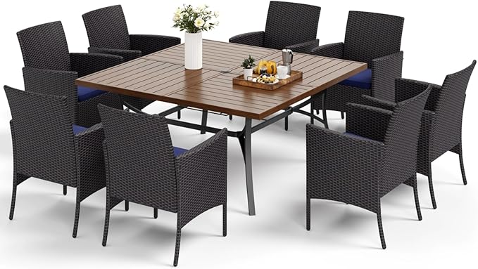 MFSTUDIO Outdoor Dining Set for 8, Patio Table and Chairs, Outdoor 60" Square Metal Table with Chairs, 9 Pieces Patio Furniture Dining Set