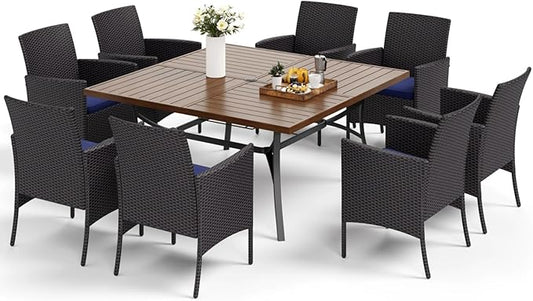 MFSTUDIO Outdoor Dining Set for 8, Patio Table and Chairs, Outdoor 60" Square Metal Table with Chairs, 9 Pieces Patio Furniture Dining Set