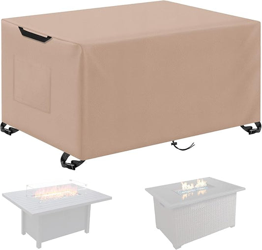 Kovshuiwe Porch Shield Fire Pit Cover Square-600D Fabric Waterproof and Resistant, Fits Outdoor For 40-44 Inch Fire Pit /Table Cover, Gas Fire Pit Cover-44"L x 26"W x 24"H, Khaki