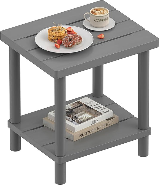 LEJANEOYE Outdoor Side Table, 2-Tier Small Outdoor Table for Patio, Adirondack Side Tables for Outside or Indoor, Bamboo End Table for Pool, Porch, Weather Resistant Easy Maintenance-Gray