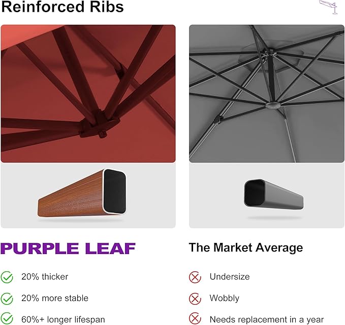 PURPLE LEAF 11ft Patio Umbrella Outdoor Square Umbrella Large Cantilever Umbrellas Windproof Offset Umbrellas Heavy Duty Sun Umbrella for Garden Deck Pool Patio, Brick Red