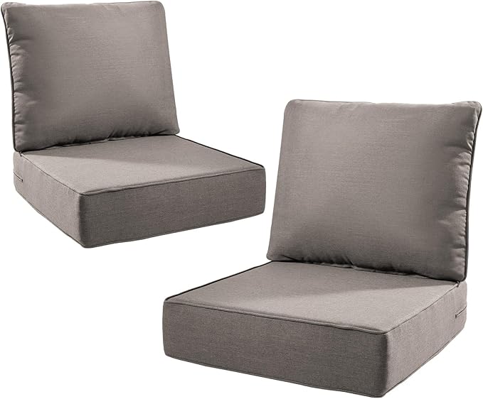 6" Thick Outdoor Cushions 22x24x6, 2-Set Deep Seat Patio Cushions with Removable Cover, Waterproof & Fade Resistant Replacement for Wicker Chair, Loveseat, Sofa - Grey
