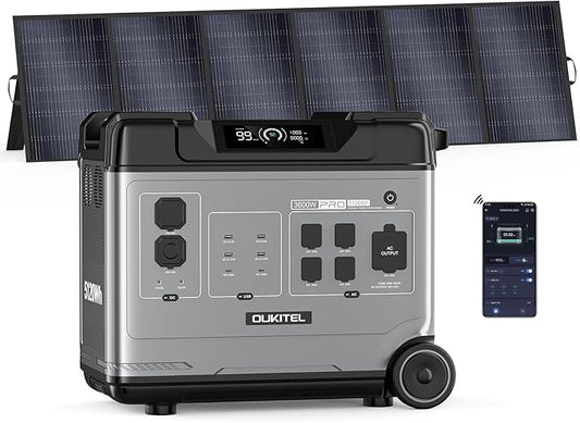 OUKITEL P5000 Pro 3600W Solar Generator with 500W Panel, 5120Wh Solar power station with 5 AC Outlets (6000W Peak), 1800W Fast Charging, Emergency Battery Backup for Home, RVs
