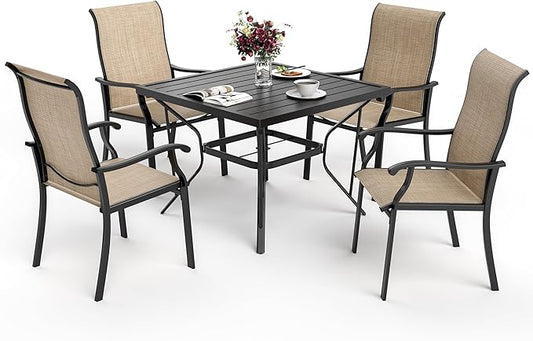 5-Piece Outdoor Dining Set, Patio Furniture Set with 4 Regular Chairs,Patio Dining Set with 1 Rectangular Table for Garden, Backyard, Poolside, Deck, Beige