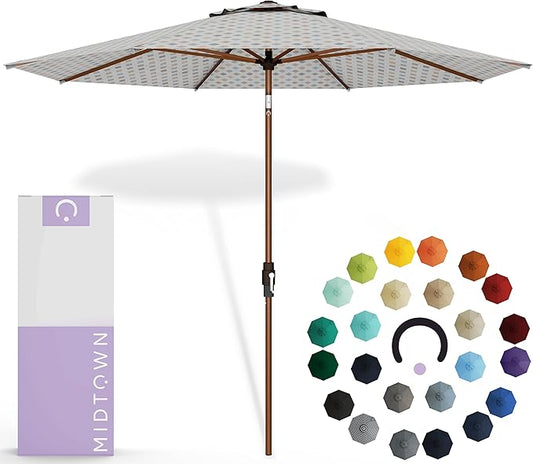 Midtown Umbrellas Sunbrella Umbrella Outdoor Patio Umbrella 2-8 Feet in Infused Gem Acrylic Fabric - Auto-Tilt Aluminum Frame For Backyard Umbrella, Deck Umbrella & Porch Umbrella - Wooden Pole