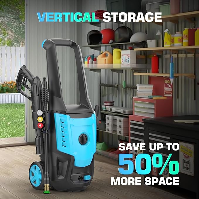 Electric Pressure Washer 5000PSI, High Power Washer with 33FT Hose Reel, 4 QC Nozzles and Soap Bottle, Power Cleaners Machine for Cars/Home/Driveways/Patios/Decks/Fences, Light Blue.