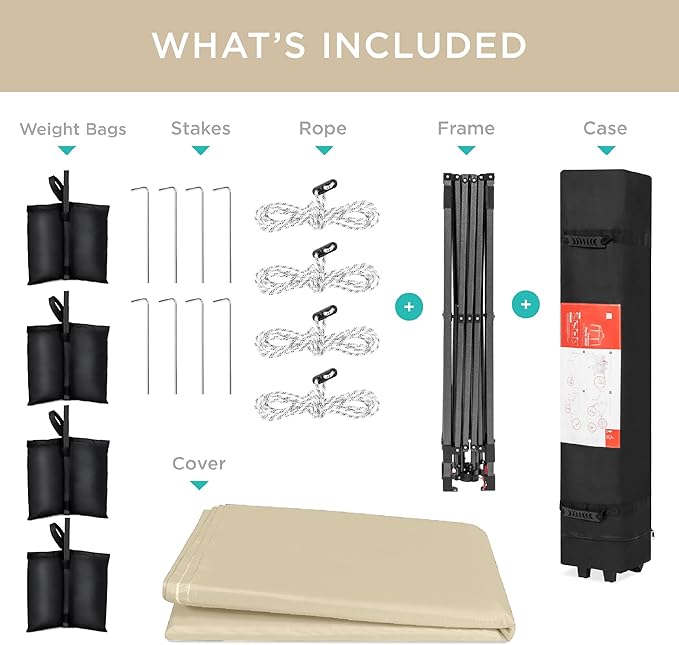 Best Choice Products 8x8ft 1-Person Setup Pop Up Canopy Tent Instant Portable Shelter w/ 1-Button Push, Case, 4 Weight Bags - Sand