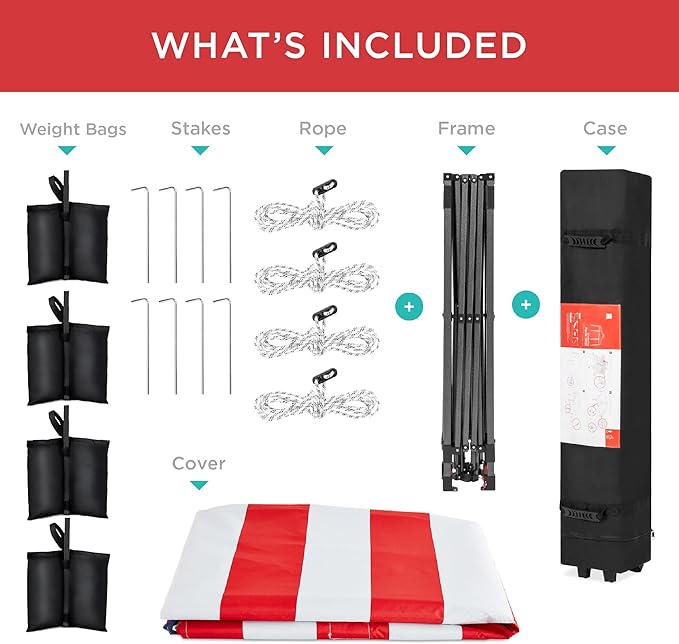 Best Choice Products 8x8ft 1-Person Setup Pop Up Canopy Tent Instant Portable Shelter w/ 1-Button Push, Case, 4 Weight Bags - American Flag