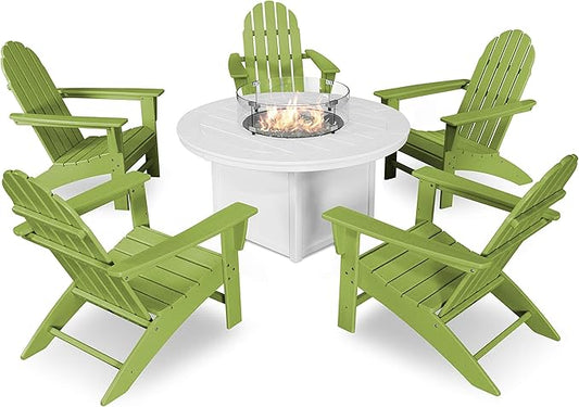 POLYWOOD Vineyard 6-Piece Adirondack Chair Conversation Set with Fire Pit Table