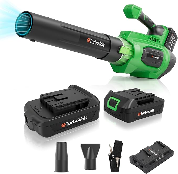 Cordless Leaf Blower with Battery and Charger 40V, 620CFM 150MPH Brushless Electric Motor, 2X5.0Ah Dual Batteries, 4-Speed & Turbo, 3 Nozzles, Lightweight for Lawn Care, Yard, Patio, Garage, Debris