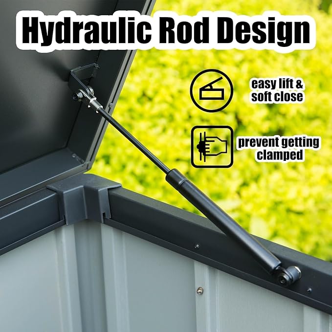Domi Outdoor Deck Box 100 Gallon, Waterproof Lockable Steel Outdoor Storage Container with Resin Lid for Outside Cushions, Garden Tools and Pools Equipment (Gray)