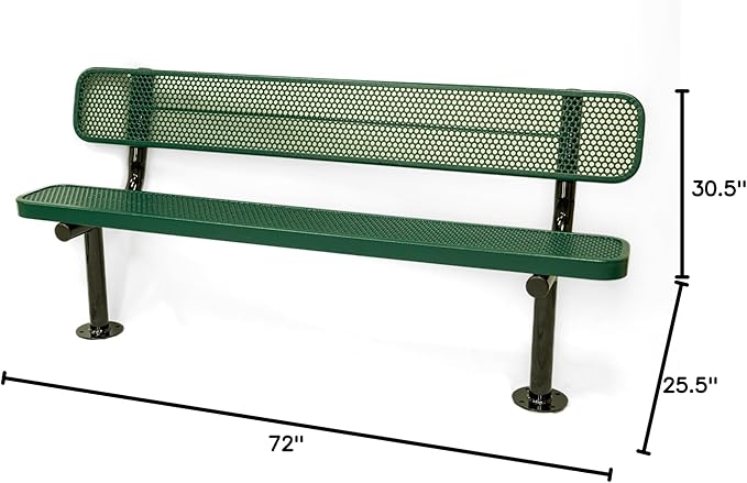 COATEDOUTDOORFURNITURE Coated Outdoor Furniture Heavy-Duty Outdoor Bench Thermoplastic Coated, Punched Steel, Commercial-Grade Seating, Made in America (Surface with Back, 6 Ft, Textured Green)