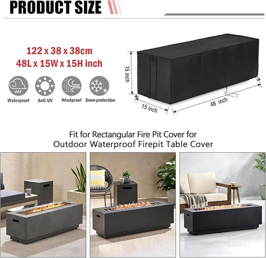 Fire Pit Cover Rectangular 48 Inch,Propane Gas Fire Pit Table Cover,Outdoor Waterproof Firepit Table Cover 600D- 48 x 15 x 15 Inch
