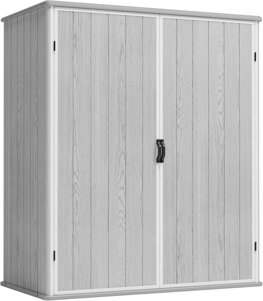 Greesum 5×3FT Plastic Outdoor Storage Shed with Floor, Resin Sheds with Lockable Door, Window and Vent, All-Weather Tool Storaged Sheds for Garden, Backyard, Patio, Light Gray (4.7×2.5FT)