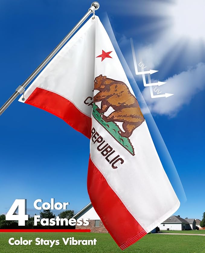 DUPKEV State of California Flag 3x5 with 420D Oxford Polyester, Heavy Duty CA Flag, Embroidered, Brass Grommets and 4 Stitch Hemming, Long-Lasting Color, Tear-Proof, for Indoor/Outdo