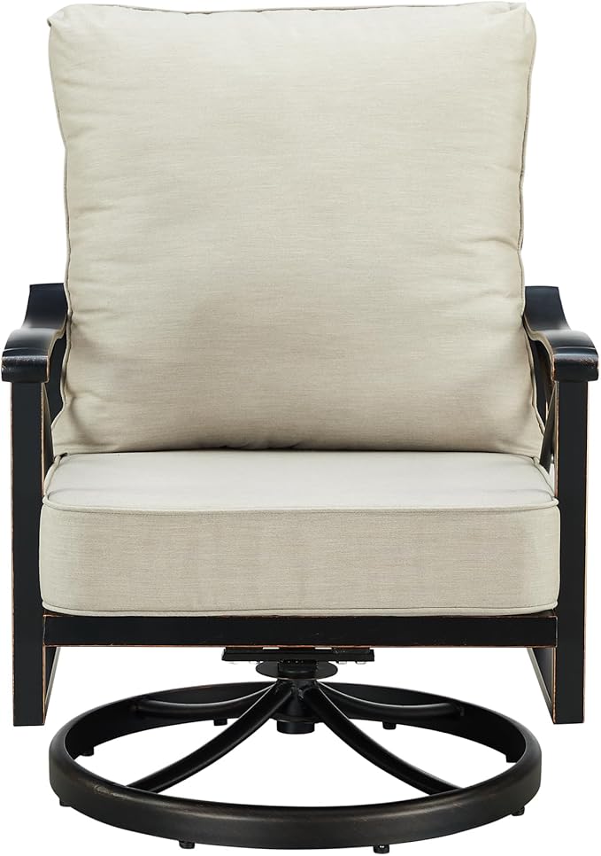Oakland Living Pair of Black Aluminum Patio Deep Seating Swivel Rocker Club Chairs with Light Grey Cushions