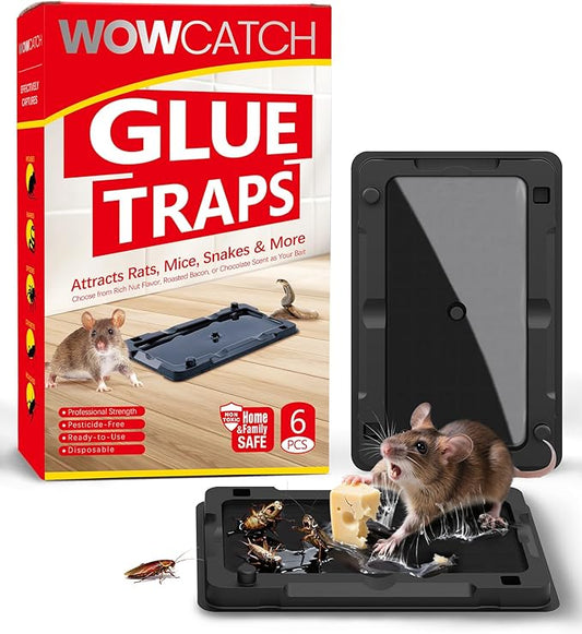 Sticky Mouse Traps Indoor for Home - 6 Pack Glue Traps for, Roaches, Spiders, Rodent Catcher for Kitchen, Garage, Sticky Glue Boards for Insects, Pet Safe Pest Control, Non-Toxic, Small Size