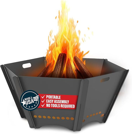Tarter Large Outdoor Fire Pit - 7-Piece Hexagonal Wood Burning Fireplace for Camping & Bonfires - Portable & Easy Assembly Design - Heavy Duty & Durable Sheet Steel, Powder Coated Finish