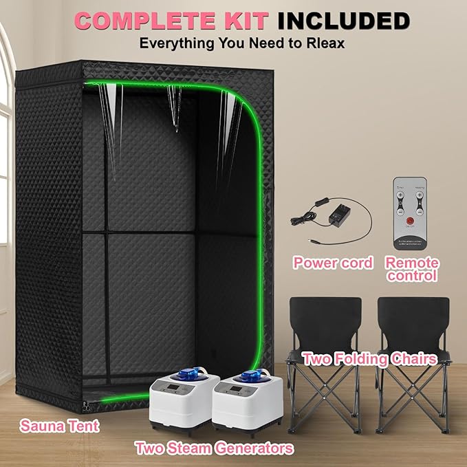 Steam Sauna Tent for Home with Transparent Door, Portable Indoor Sauna with Powerful Steam Heating, Foldable Personal Spa for Relaxation (Double Rectangular, Black)