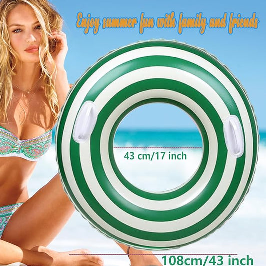 Large Striped Pool Floats- Inflatable Pool Floats for Adults- 2 Pack Striped Floaties Pool Tubes Swim Rings with Handles Inflatable Pool Float for Swimming Pool Party Lake Beach Adults