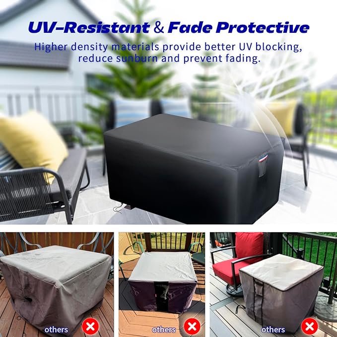 Rectangle Fire Pit Cover,Waterproof 600D Heavy Duty Outdoor Firepit Table Cover For 45 Inch Rectangular Propane Gas Fire Pit Table,Tear Resistant Fireplace Covers - 46"L x 24"W x 24"H,Black