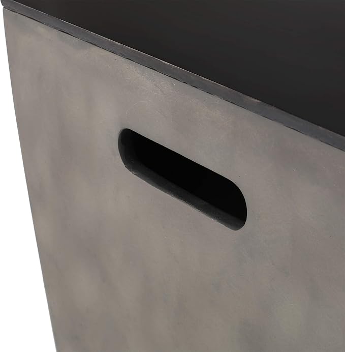 Propane Tank Cover Table for Fire Pits, 20 LB Concrete Propane Tank Holder with Side Handles, Outdoor Tank Storage Side Table for Patio, Gas Griddle, Black+Gray, Ceramic Top